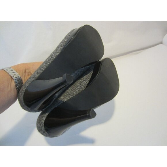 CINDERELLA BOSTON gray heather fabric black bow platform heel shoes 5 M - Picture 8 of 9
